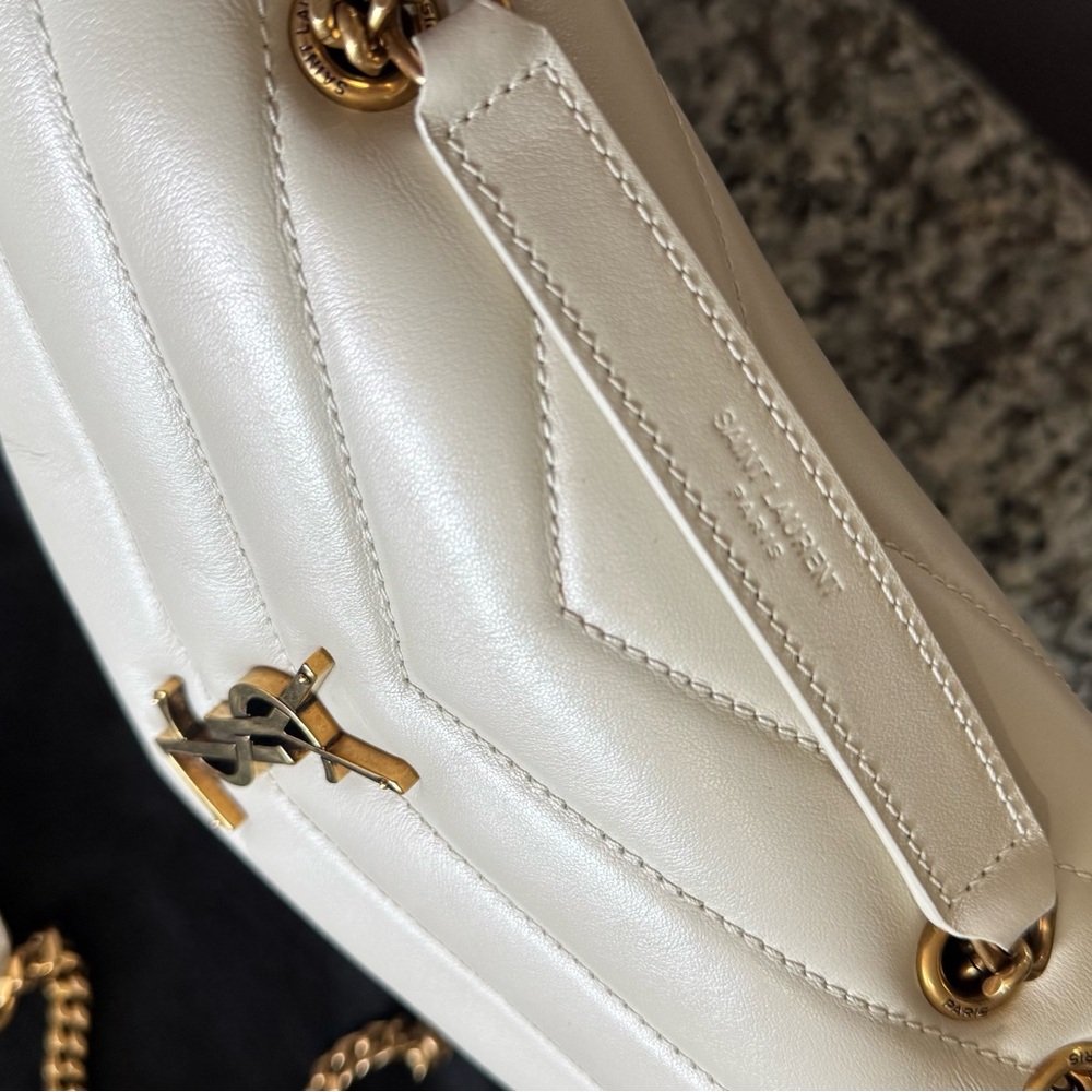 Saint Laurent Ivory Quilted Shoulder Bag with Gold Chain - Picture 10 of 16